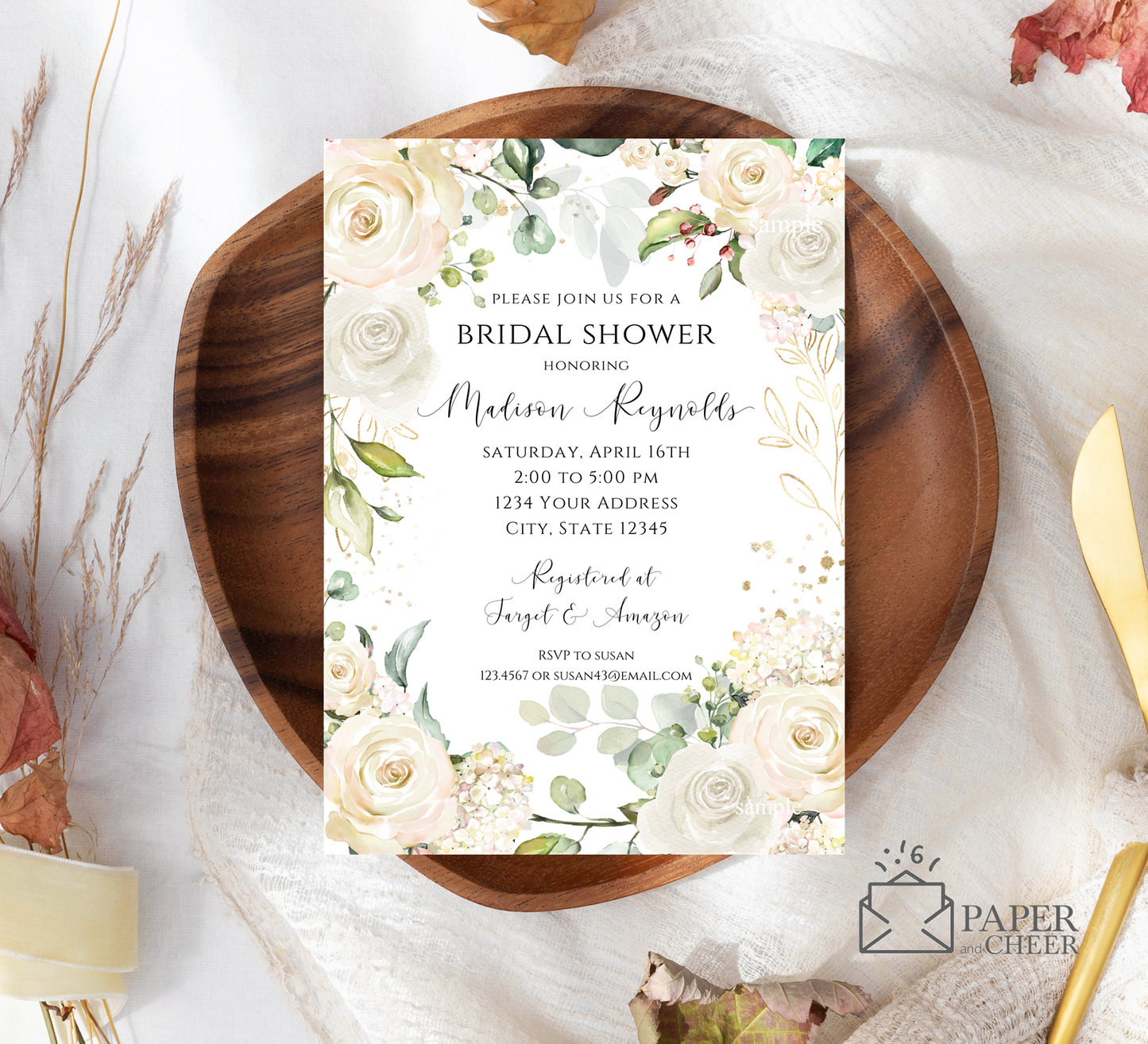 White Floral Bridal Shower Invitation