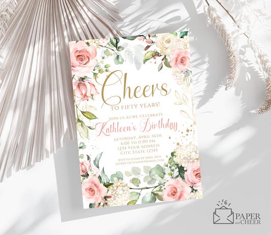 Pink Floral Birthday Invitation (Any age)