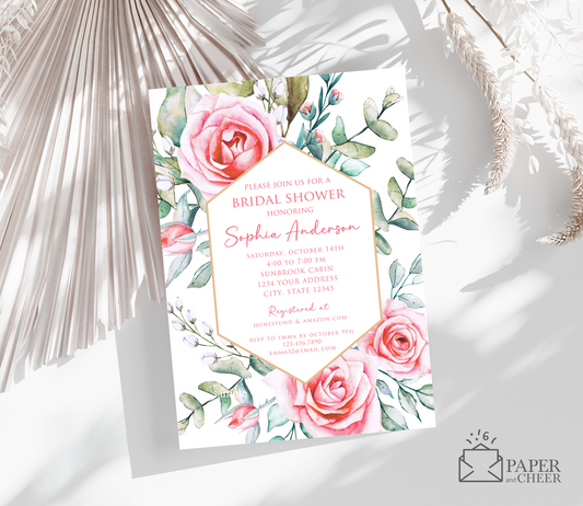 Pink Floral Bridal Shower Invitation