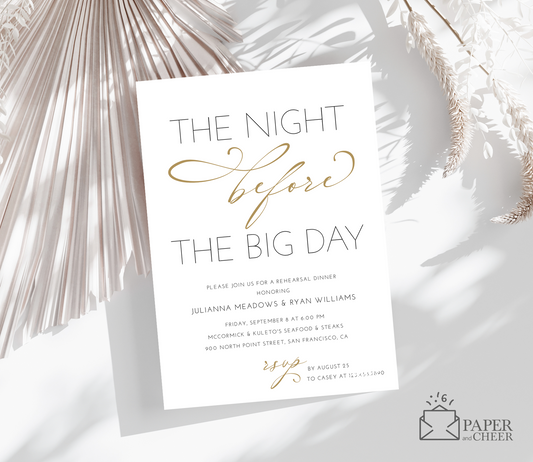 The Night Before the Big Day Rehearsal Dinner Invitation