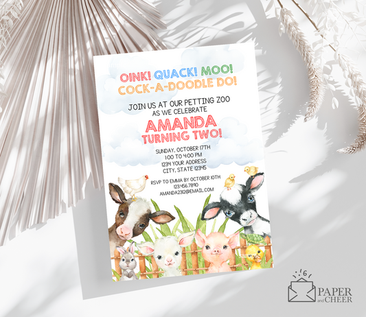 Petting Zoo Birthday Invitation (any age)
