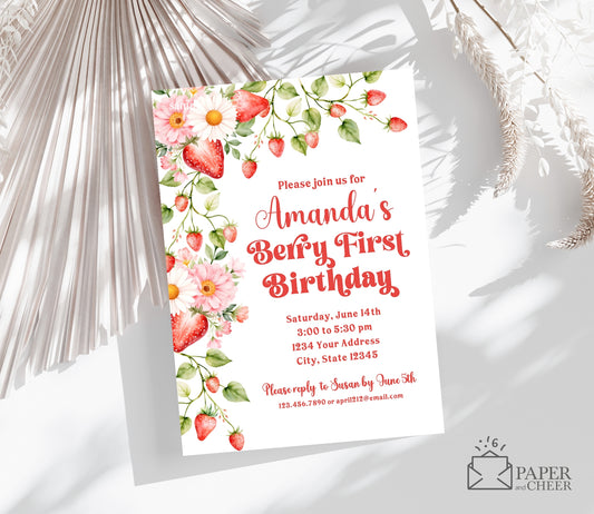 Strawberry Birthday Invitation (any age)