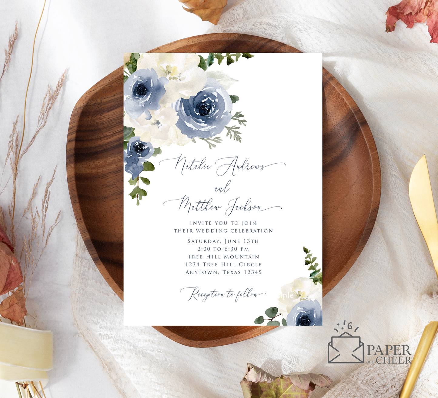 Blue Floral Wedding Invitation