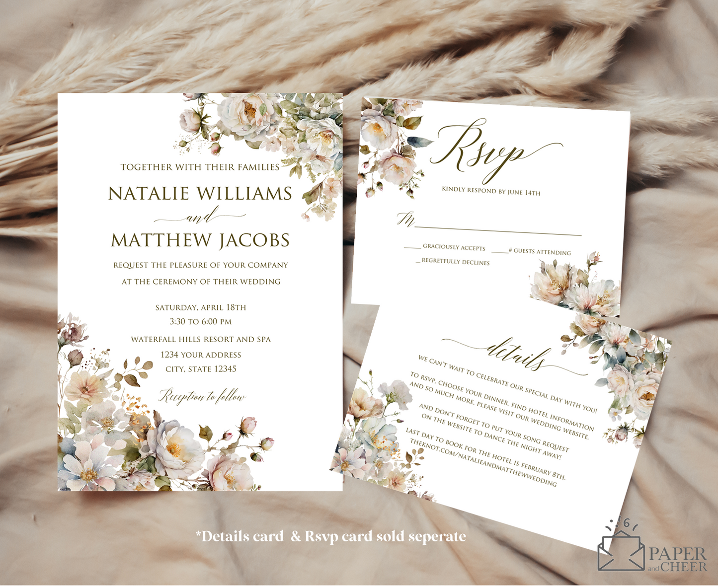 Neutral Floral Wedding Invitation