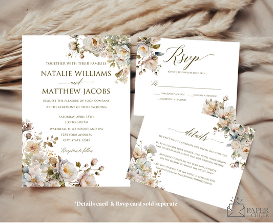 Neutral Floral Wedding Invitation