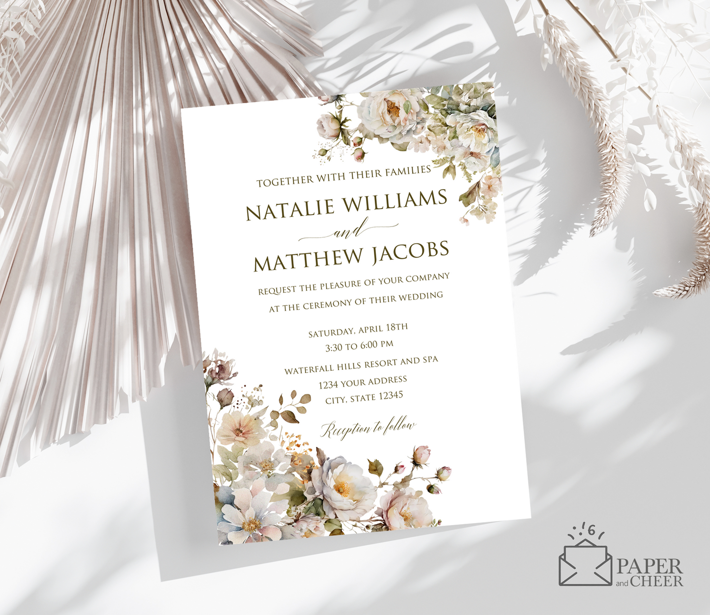 Neutral Floral Wedding Invitation