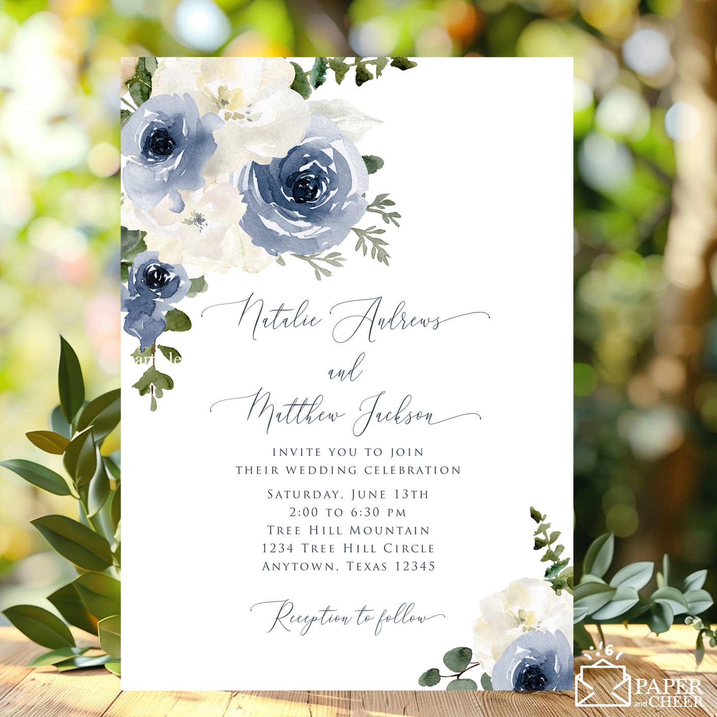 Blue Floral Wedding Invitation