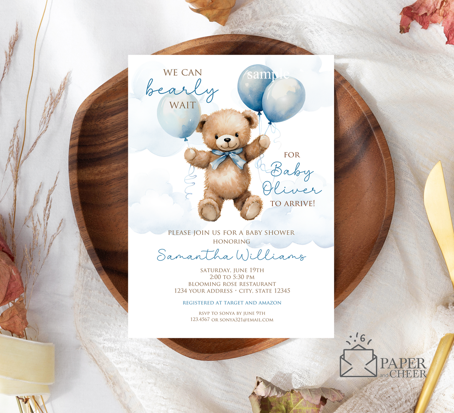Teddy Bear Baby Shower Invitation (Blue)