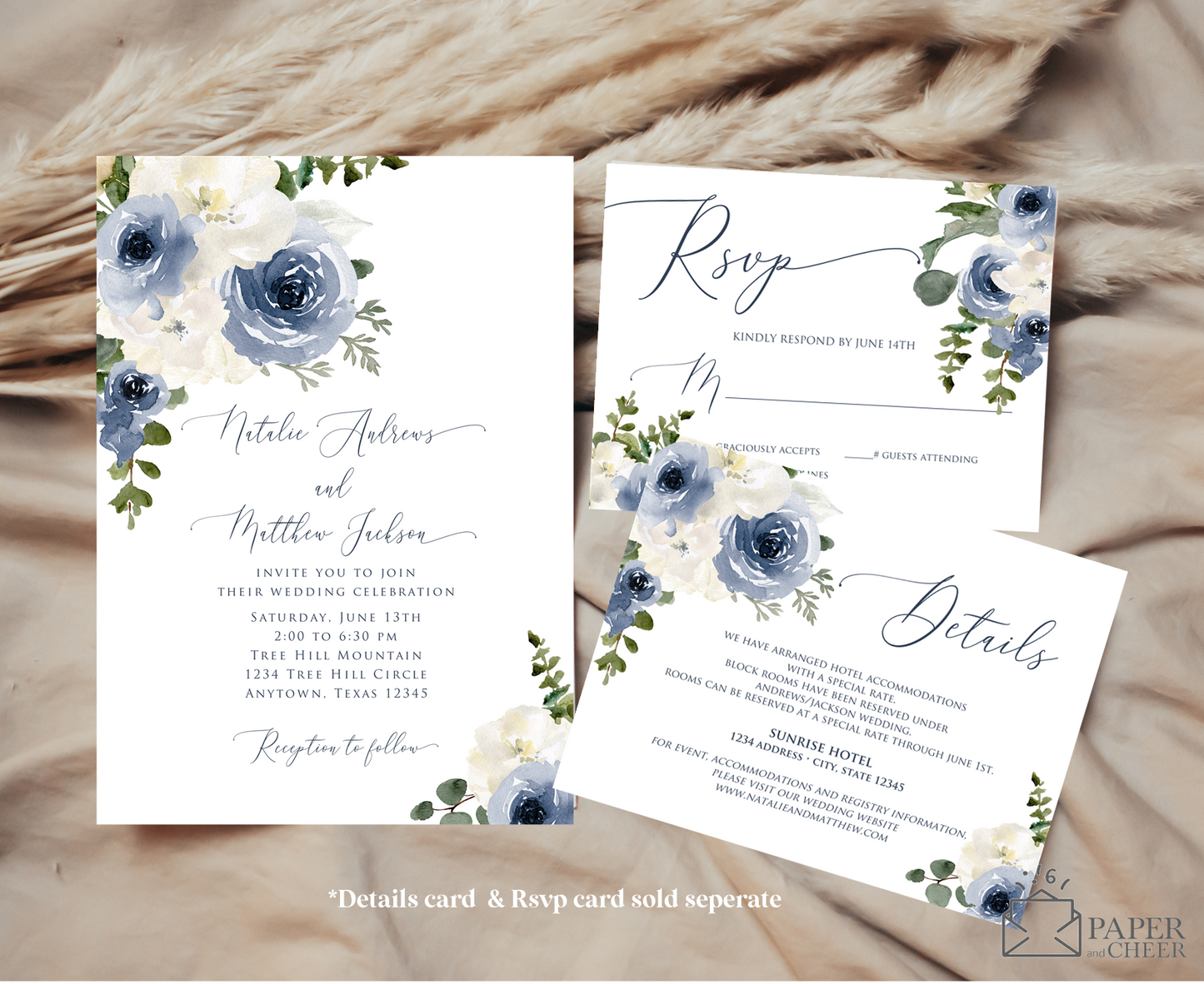 Blue Floral Wedding Invitation