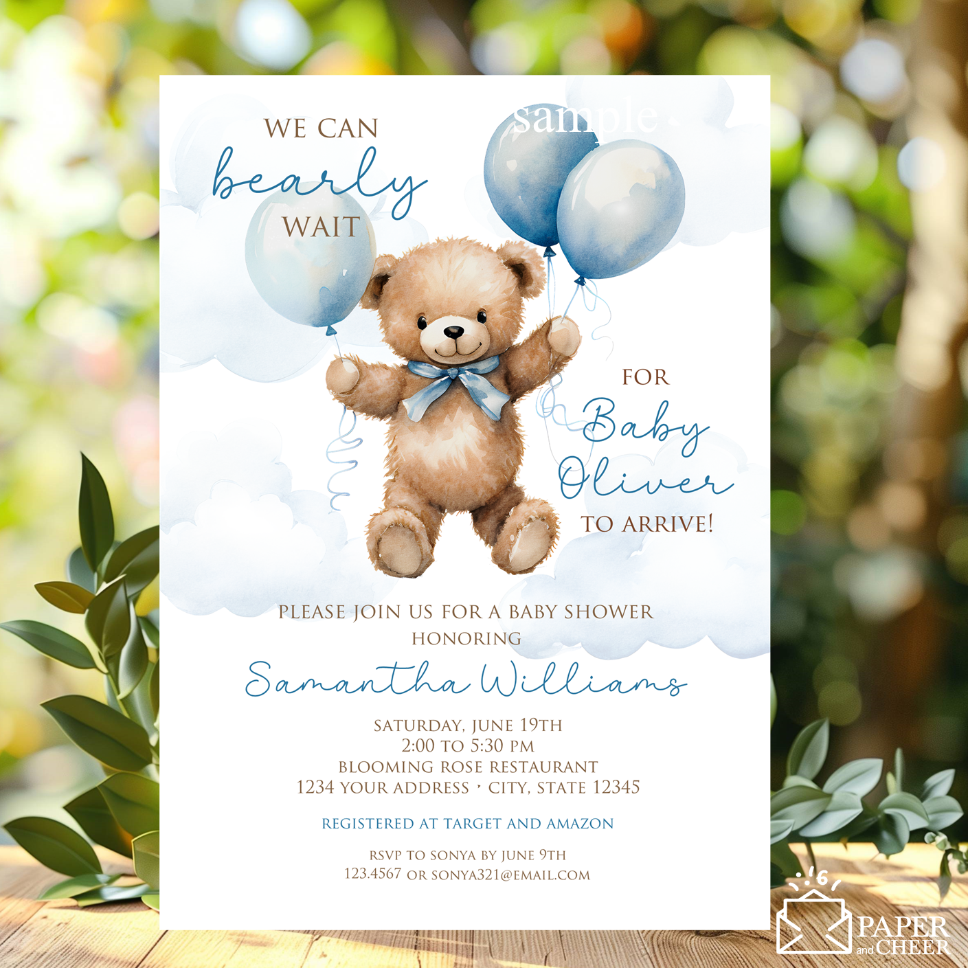 Teddy Bear Baby Shower Invitation (Blue)