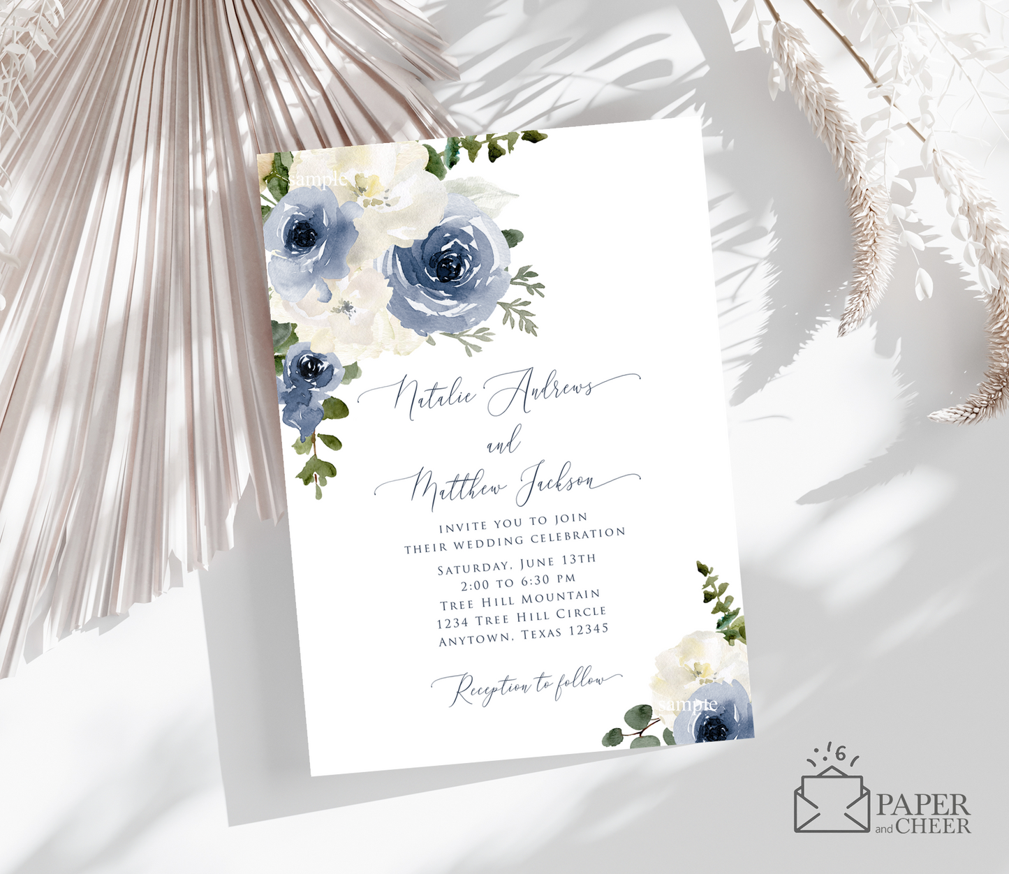Blue Floral Wedding Invitation