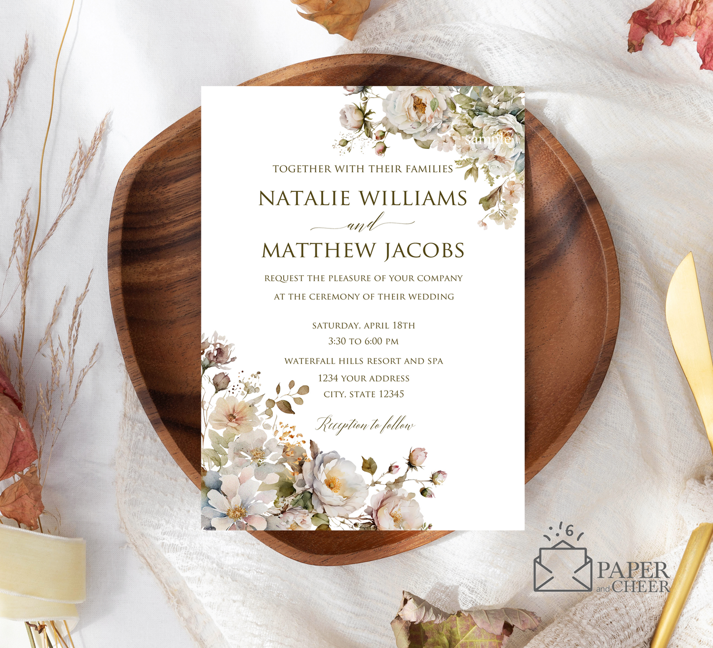 Neutral Floral Wedding Invitation