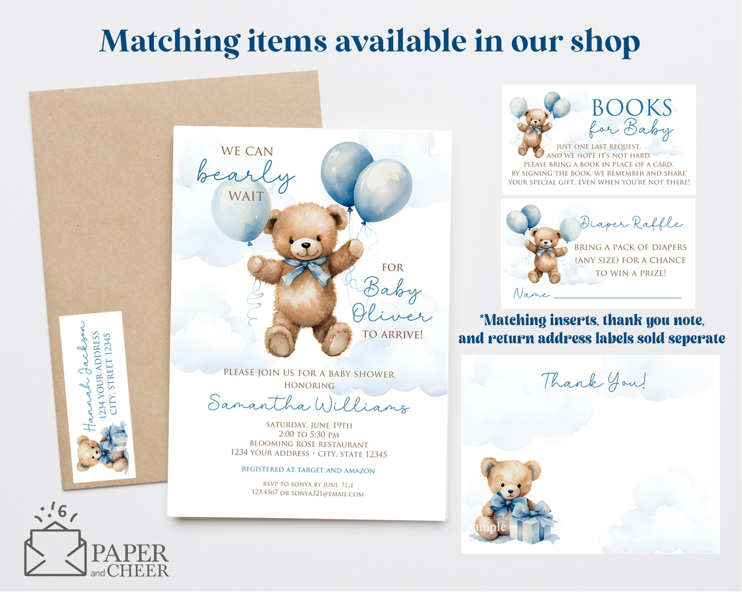 Teddy Bear Baby Shower Invitation (Blue)