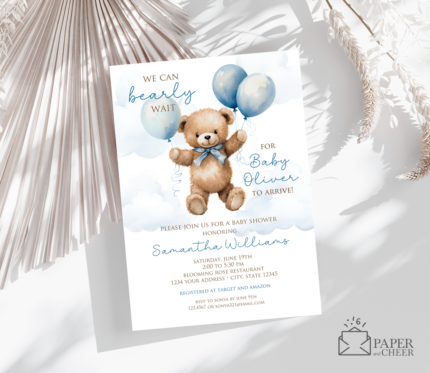 Teddy Bear Baby Shower Invitation (Blue)