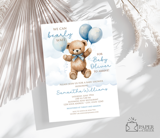 Teddy Bear Baby Shower Invitation (Blue)