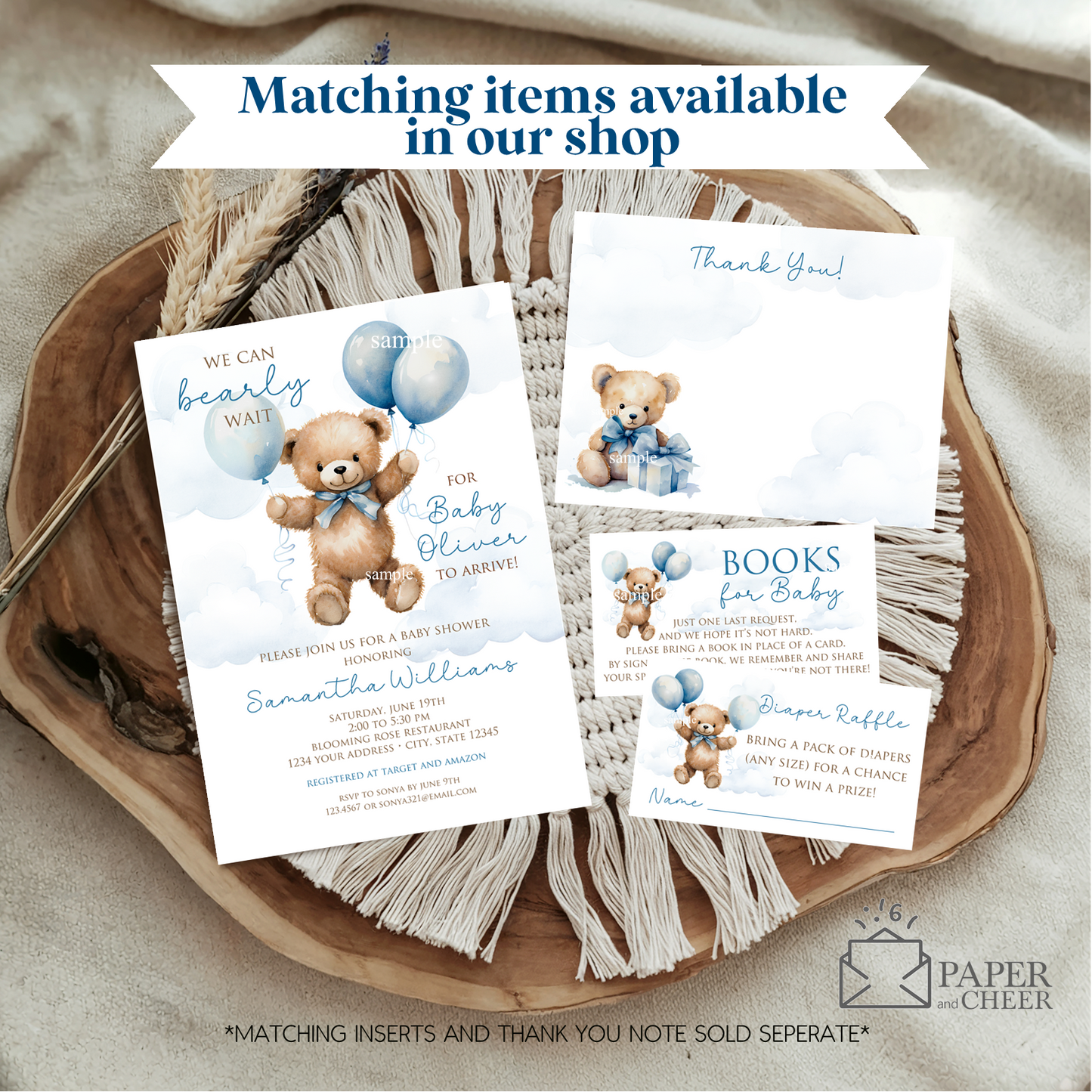 Teddy Bear Baby Shower Invitation (Blue)