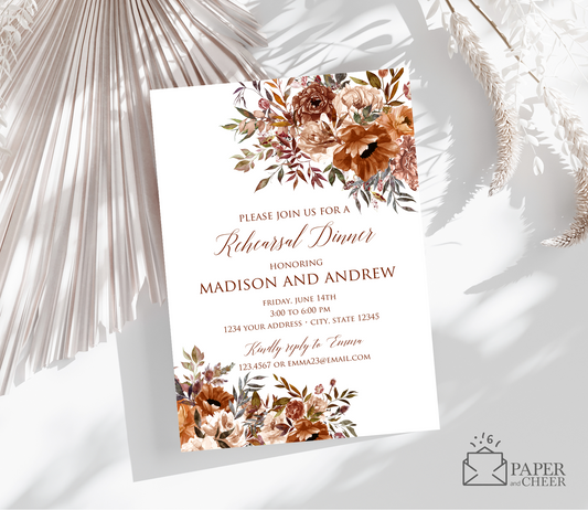 Rustic Floral Rehearsal Dinner Invitation