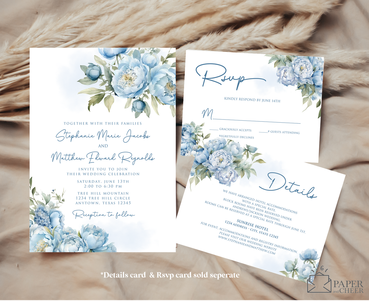 Dusty Blue Floral Wedding Invitation