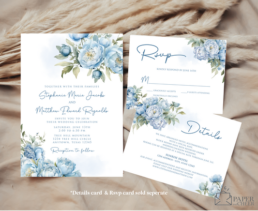 Dusty Blue Floral Wedding Invitation