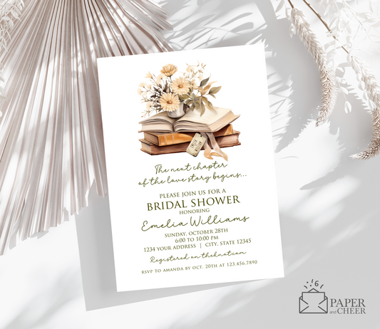 A new chapter is about to begin Bridal Shower Invitation