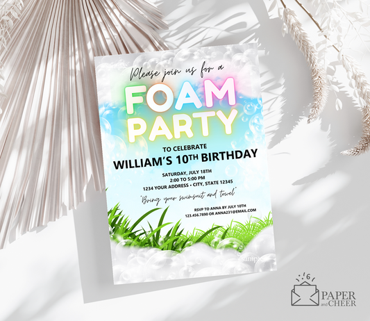 Foam Party Birthday Invitation