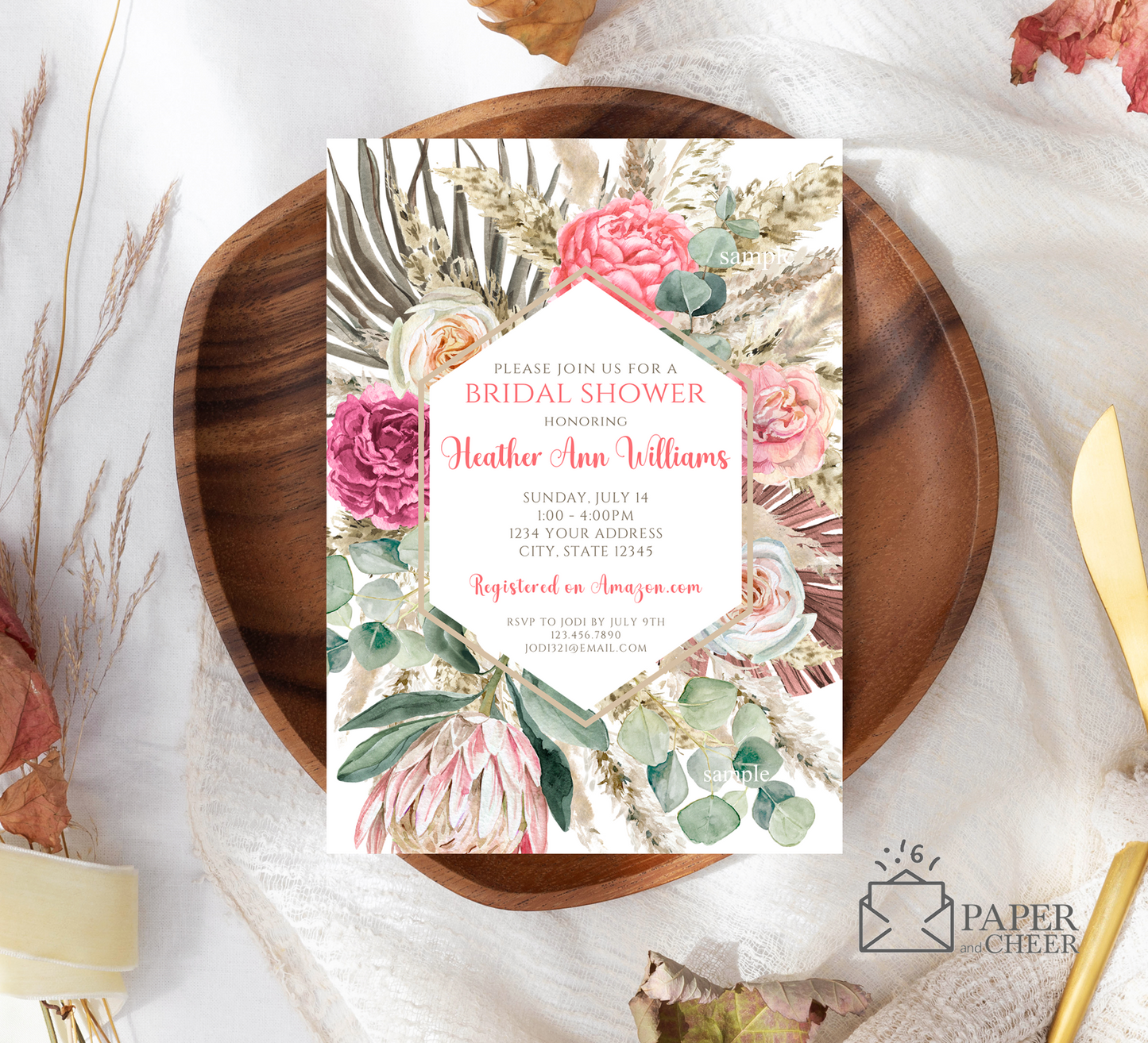 Boho Floral Bridal Shower Invitation