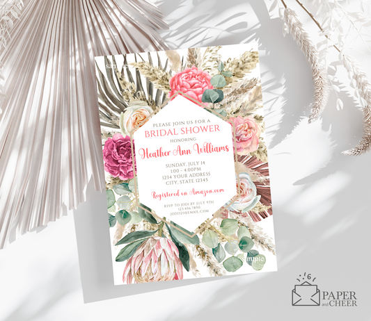 Boho Floral Bridal Shower Invitation