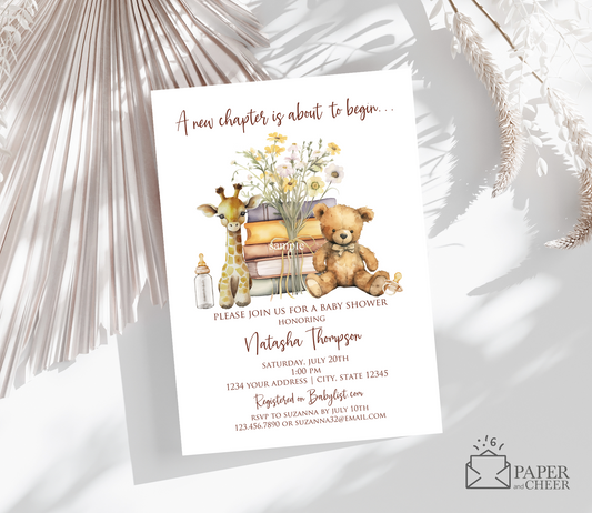 A New Chapter is About to Begin Baby Shower Invitation