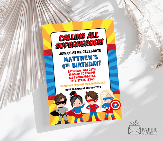 Superhero Birthday Invitation (Any age)