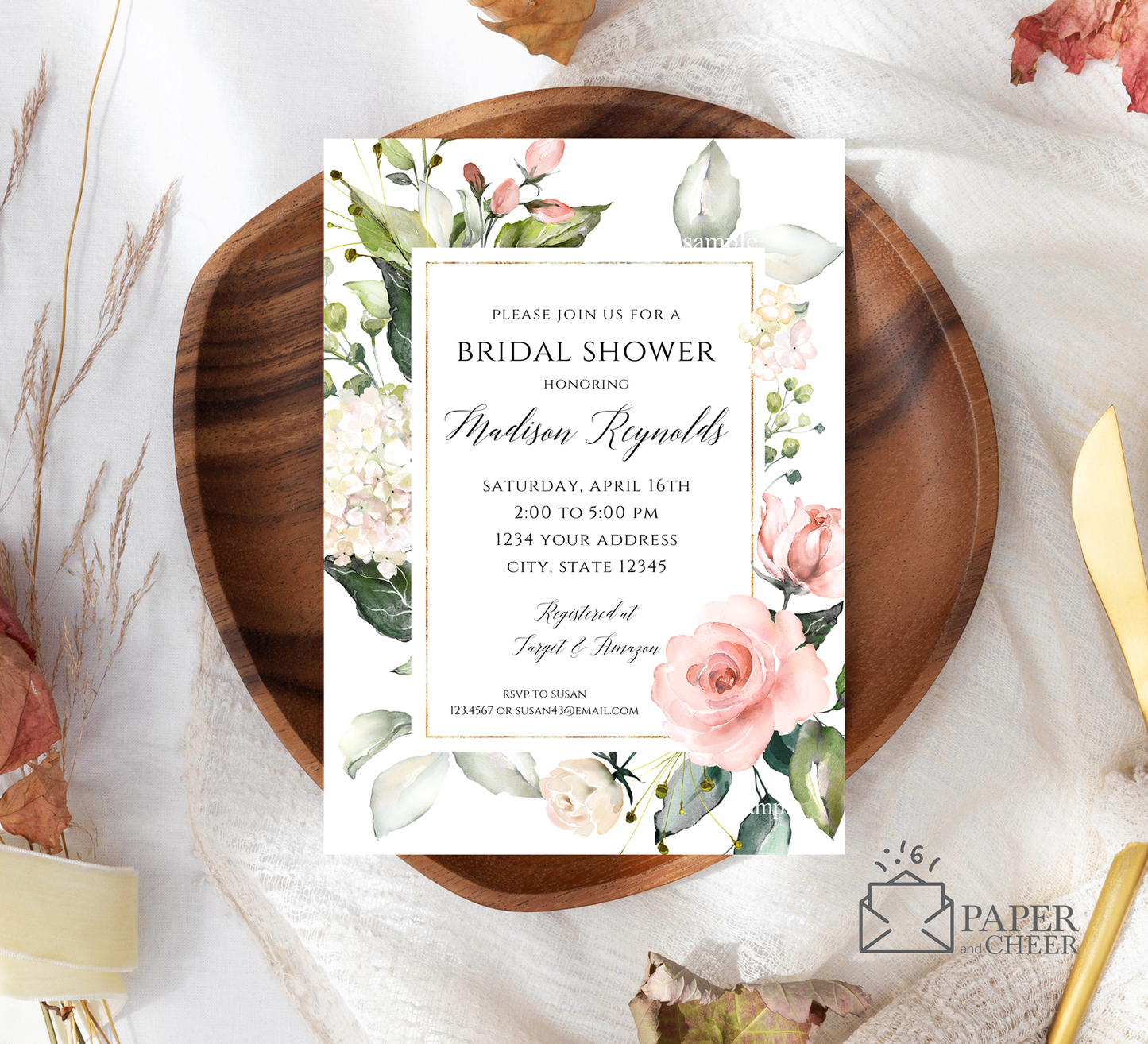 Pink Floral Bridal Shower Invitation