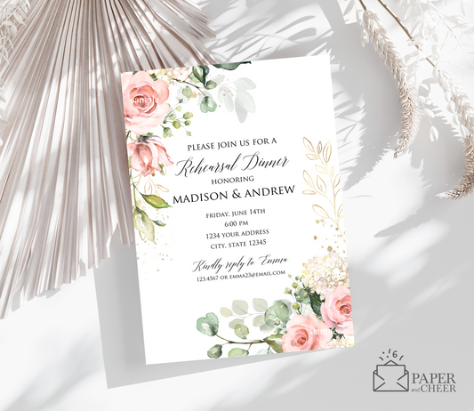 Blush Pink Floral Rehearsal Dinner Invitation