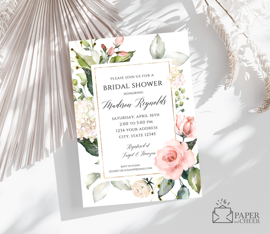 Pink Floral Bridal Shower Invitation