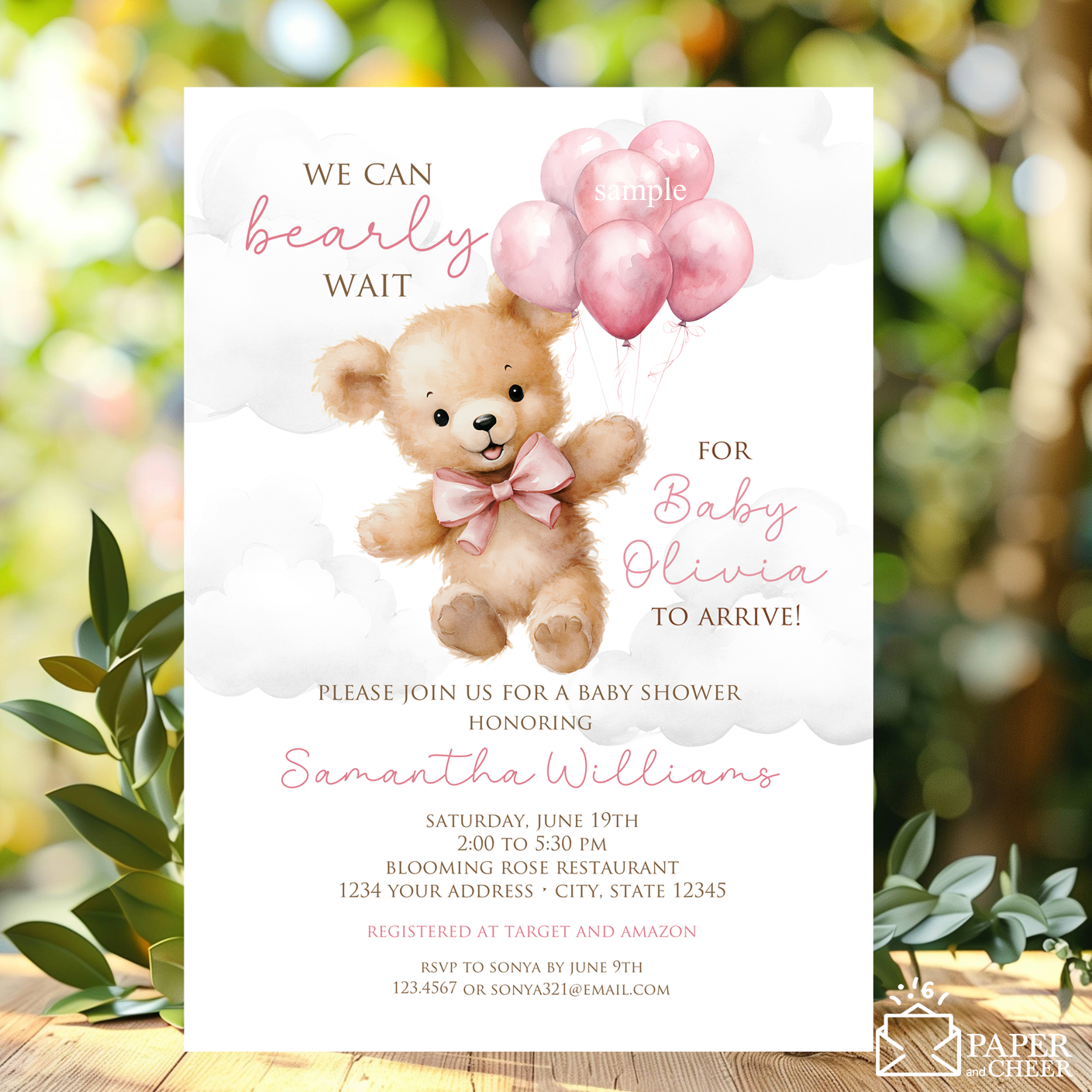 Teddy Bear Baby Shower Invitation (Pink)