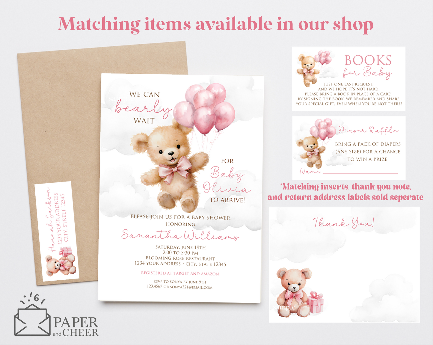 Teddy Bear Baby Shower Invitation (Pink)