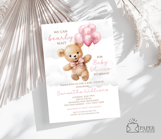 Teddy Bear Baby Shower Invitation (Pink)