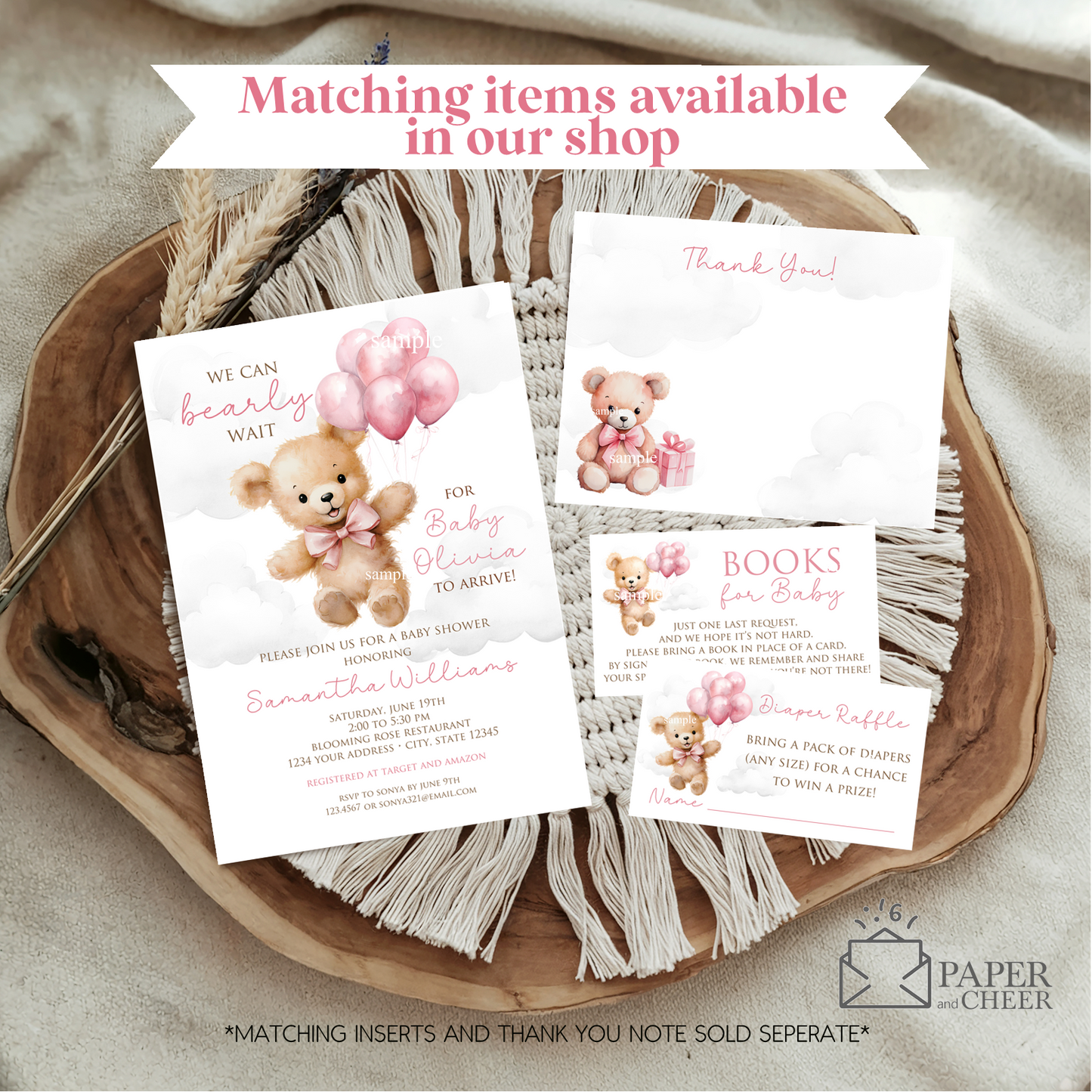 Teddy Bear Baby Shower Invitation (Pink)