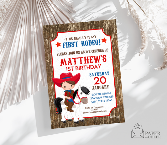 First Rodeo Cowboy Birthday Invitation