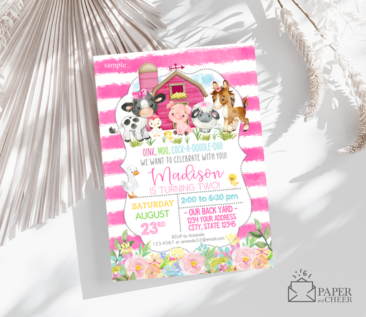 Pink Farm Birthday Invitation (any age)