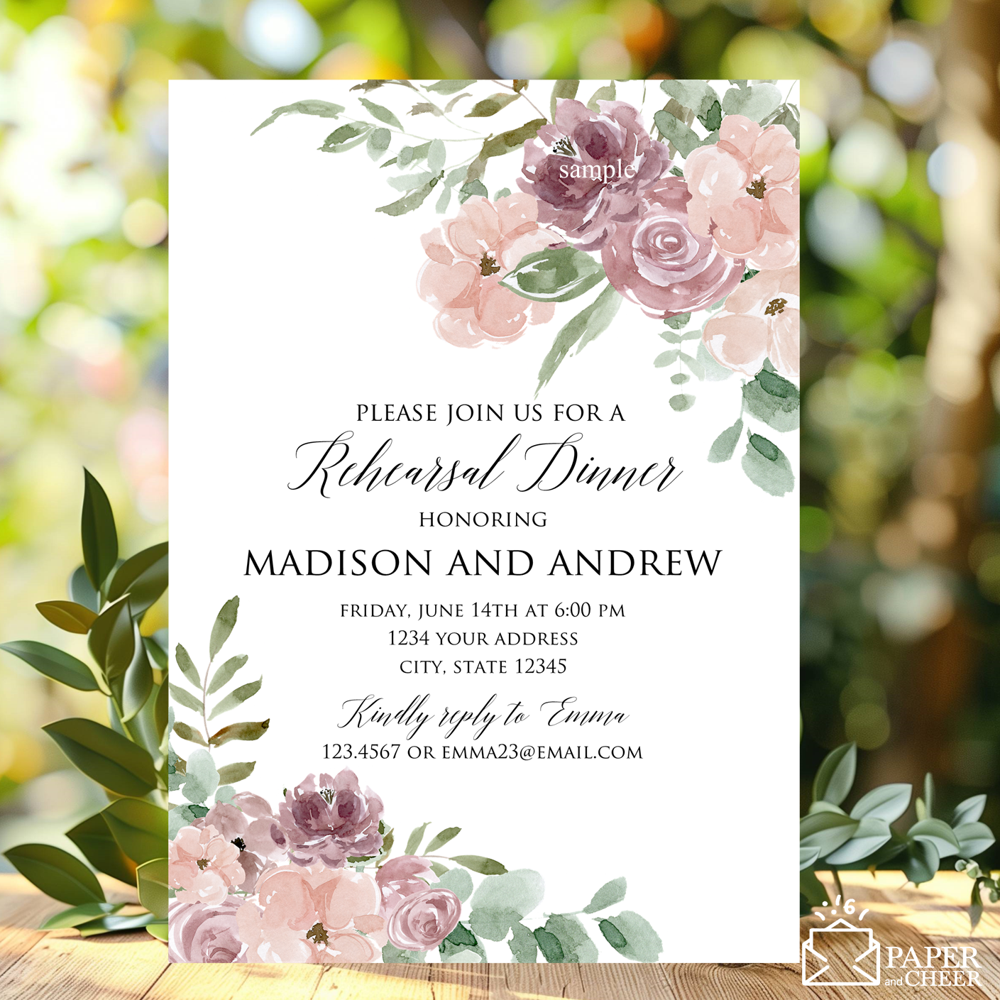 Blush Pink Mauve Floral Rehearsal Dinner Invitation
