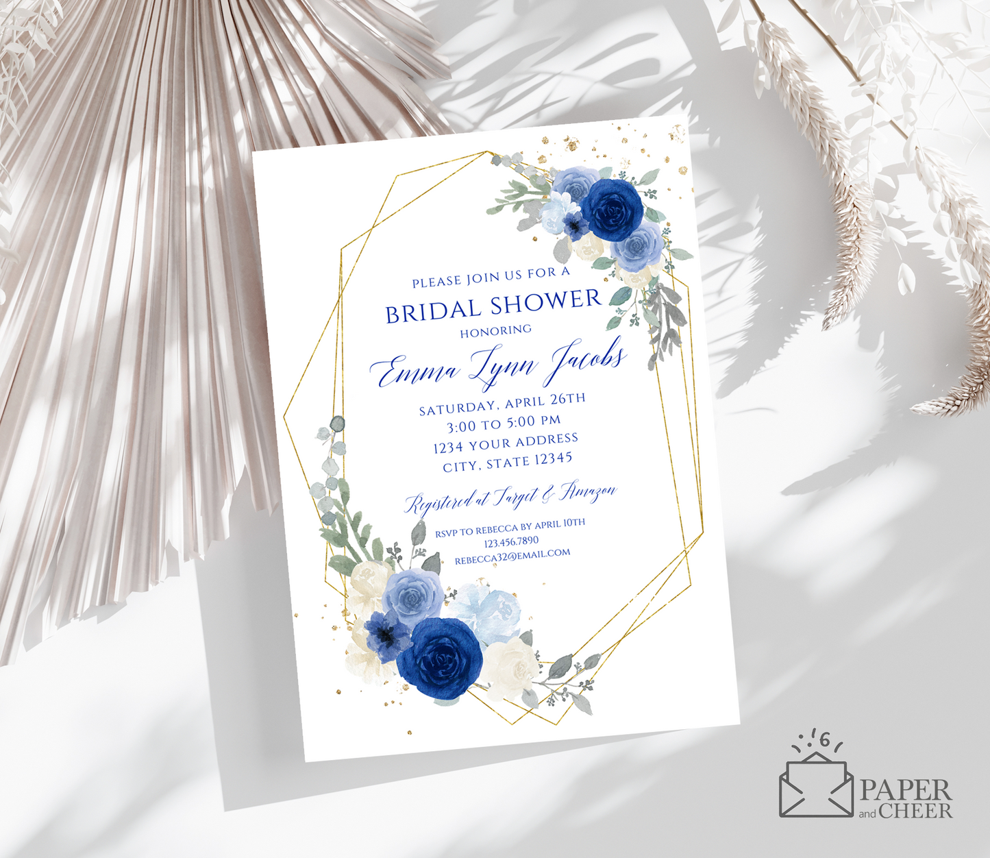 Blue Floral Bridal Shower Invitation