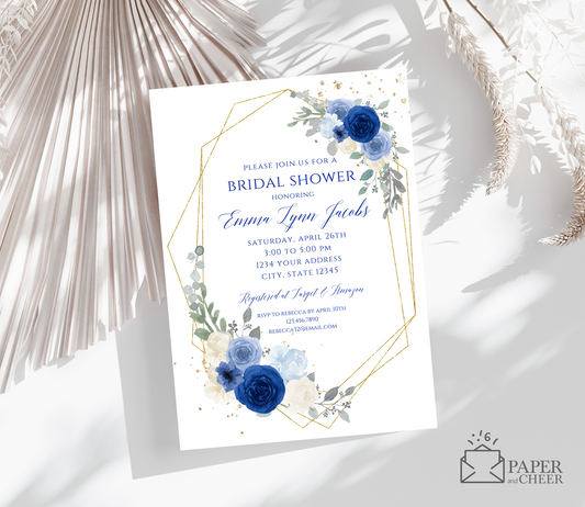 Blue Floral Bridal Shower Invitation