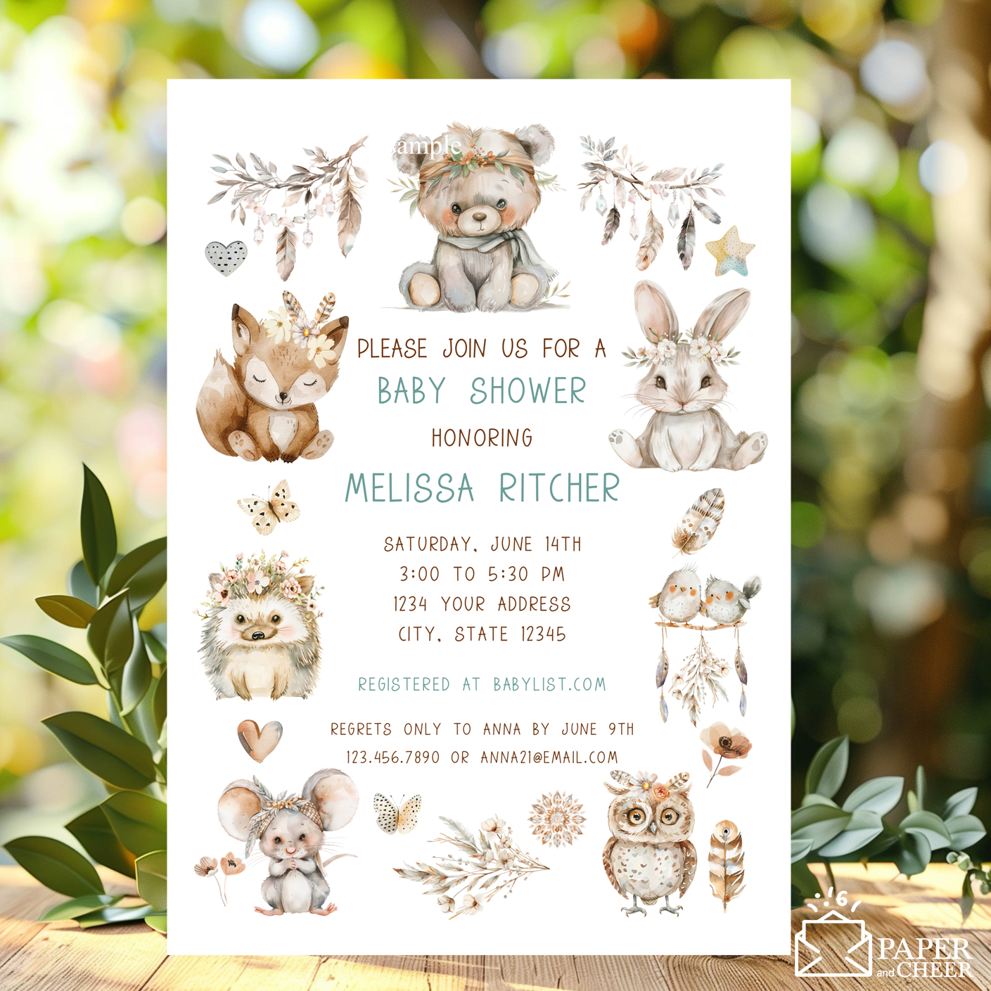Woodland Baby Shower Invitations (Blue Boy)