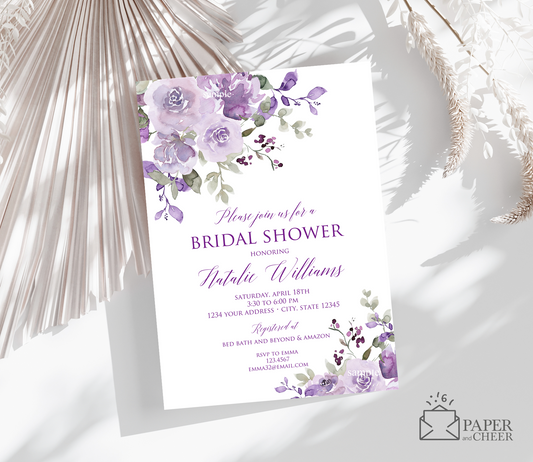 Purple Lavender Floral Bridal Shower Invitation