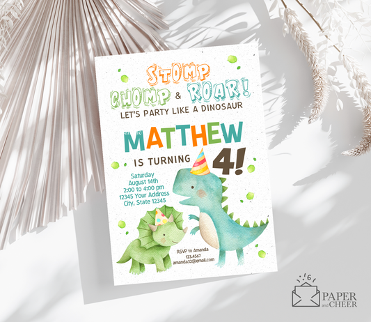Dinosaur Birthday Invitation (Any Age)