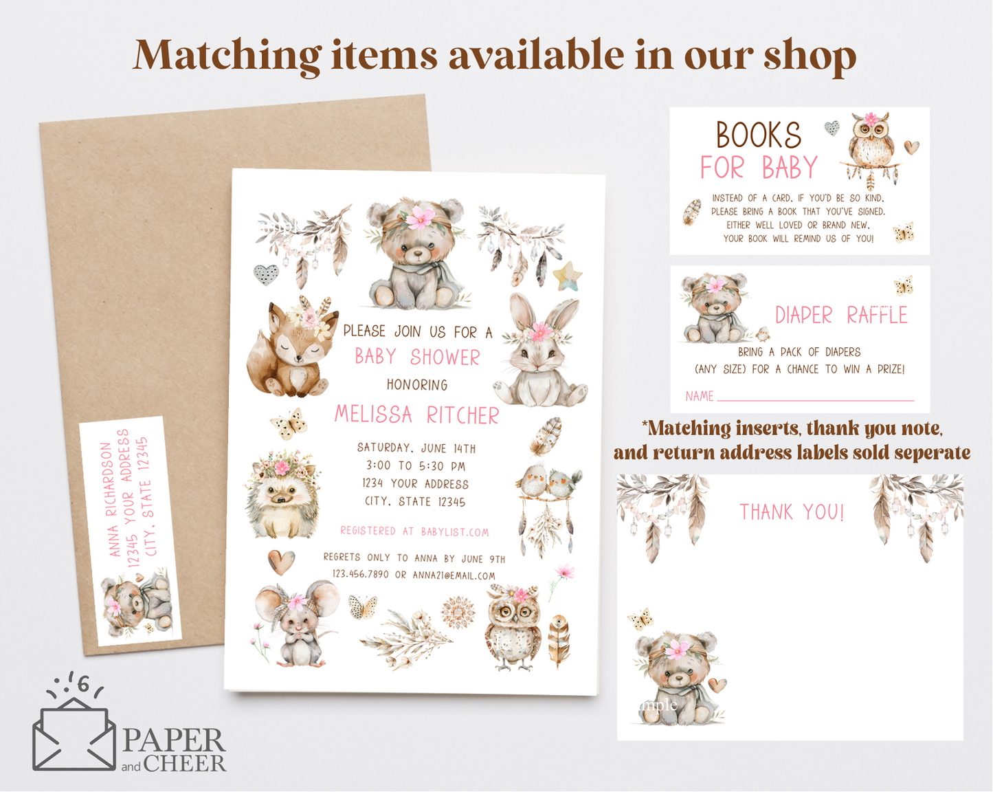 Woodland Baby Shower Invitations (Pink Girl)