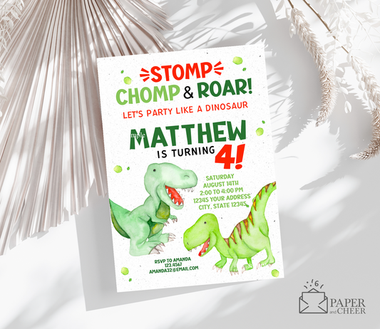 Dinosaur Birthday Invitation (Any Age)