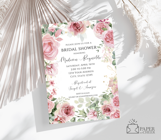 Mauve Pink Floral Bridal Shower Invitation