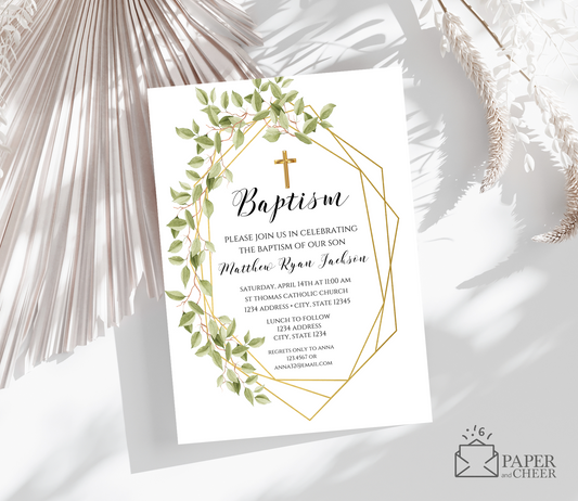 Greenery Baptism Invitations