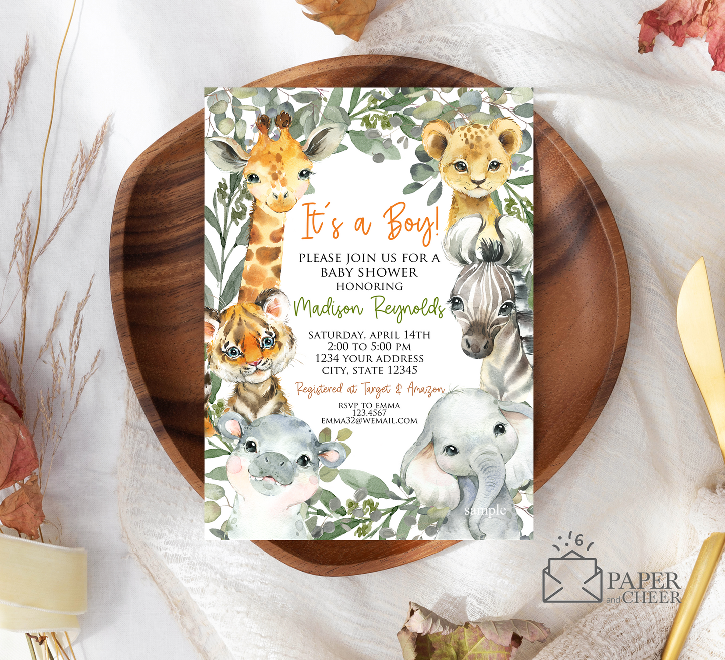 Jungle Safari Baby Shower Invitation