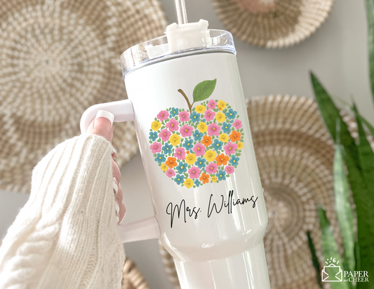Floral Apple Teacher Tumbler (Personalized)